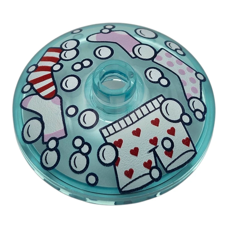 LEGO&reg; 6520724 - 43898pb014 - Dish 3 x 3 Inverted (Radar) with Laundry and Bubbles in Washing Machine, Bright Pink, Red and White Socks and Boxer Shorts with Hearts Pattern