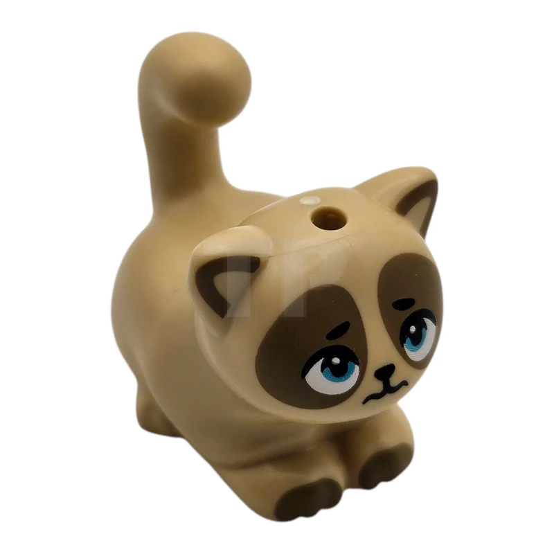 LEGO&reg; 6520726 - 2652pb07 - Cat, Friends Style, Large, Sitting with Medium Azure Eyes, Dark Tan Markings, Scared Black Mouth Pattern (Pom)