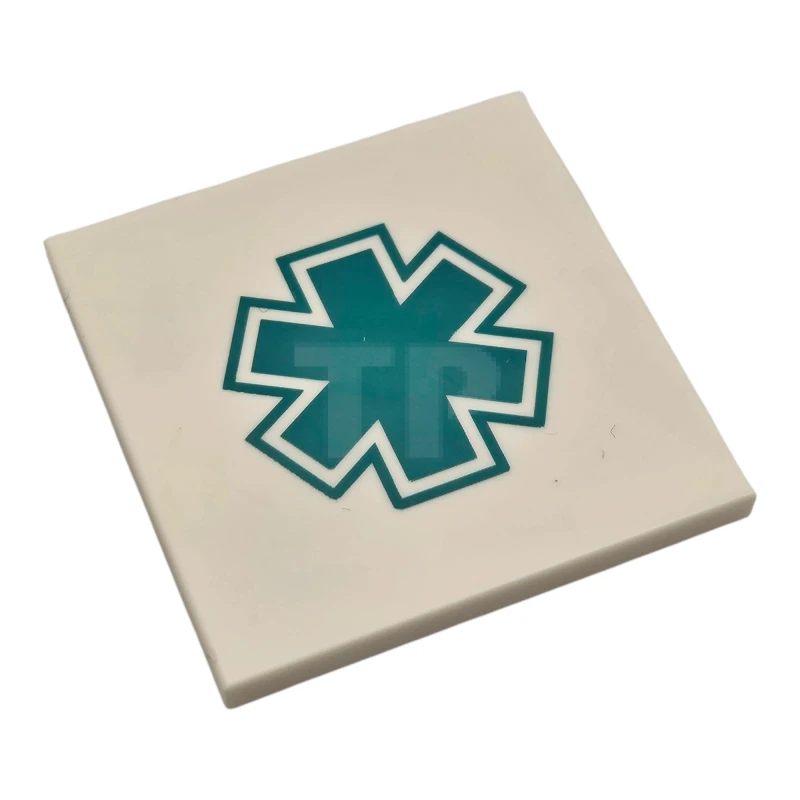 LEGO&reg; 6515059 - 1751pb035 - Tile 4 x 4 with Dark Turquoise EMT Star of Life Pattern