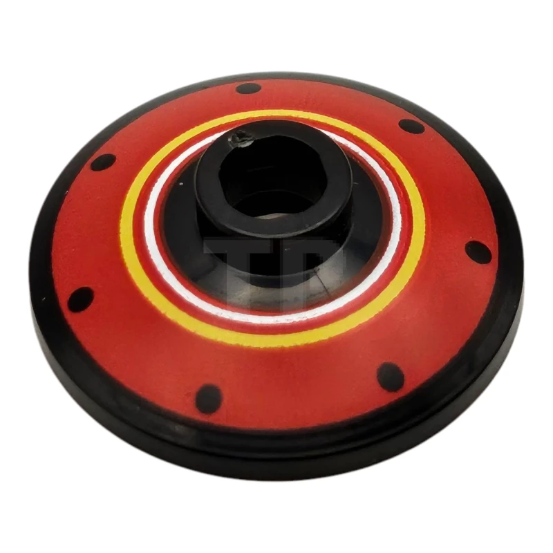 LEGO&reg; 6539343 - 4740pb031 - Dish 2 x 2 Inverted (Radar) with Dots and White and Yellow Rings on Red Background Pattern