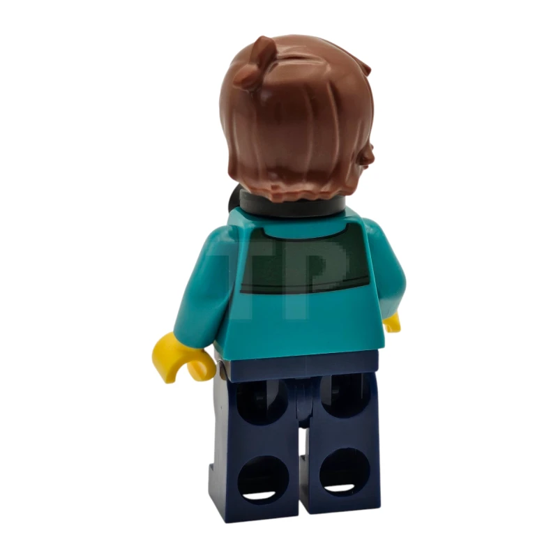 LEGO&reg; twn516 Tudor House Resident - Dark Turquoise Jacket with Dark Green Panel, Dark Blue Legs, Reddish Brown Hair Tousled, Black Headphones