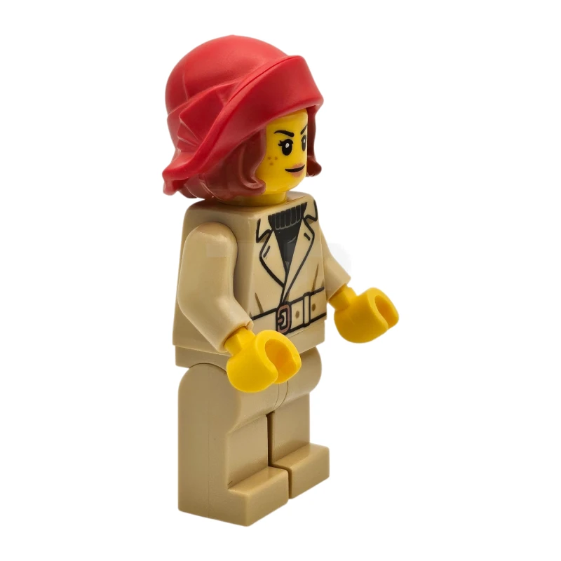 LEGO&reg; twn510 Tudor House Patron / Food Critic - Tan Jacket and Legs, Red Hat with Hair, Soft Folded Brim