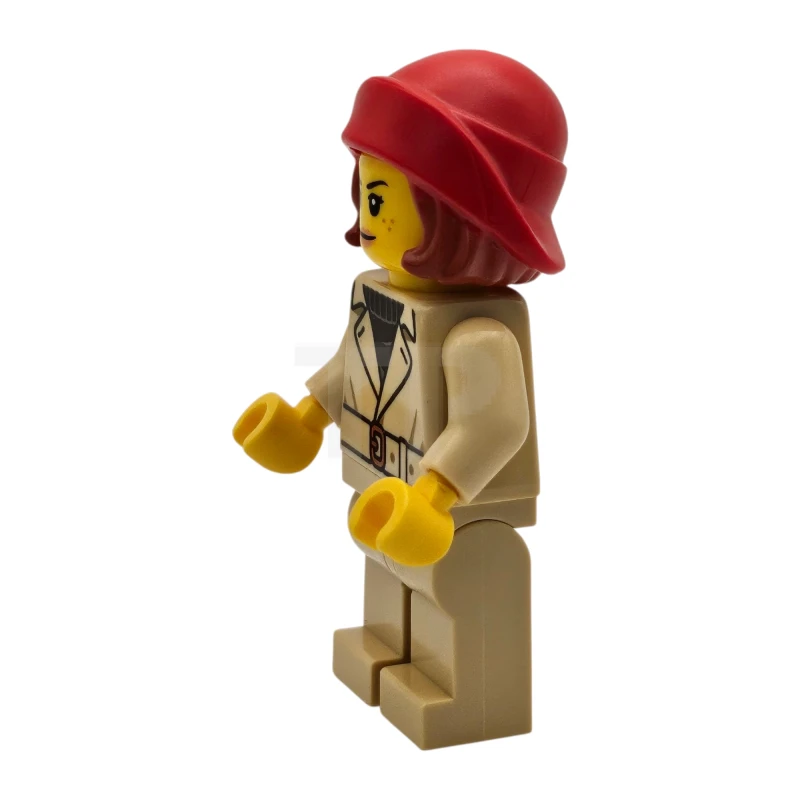LEGO&reg; twn510 Tudor House Patron / Food Critic - Tan Jacket and Legs, Red Hat with Hair, Soft Folded Brim