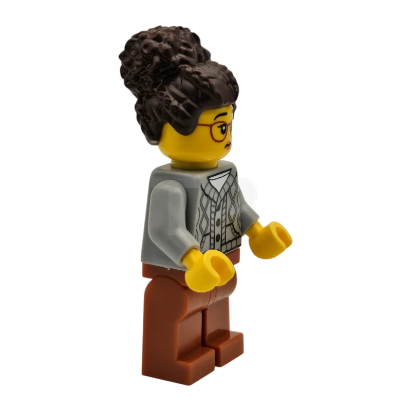 LEGO&reg; twn514 Tudor House Inn Besitzer - Hellbläulichgrauer Strickpullover, dunkelorange Beine, dunkelbraune Haare mit Dutt