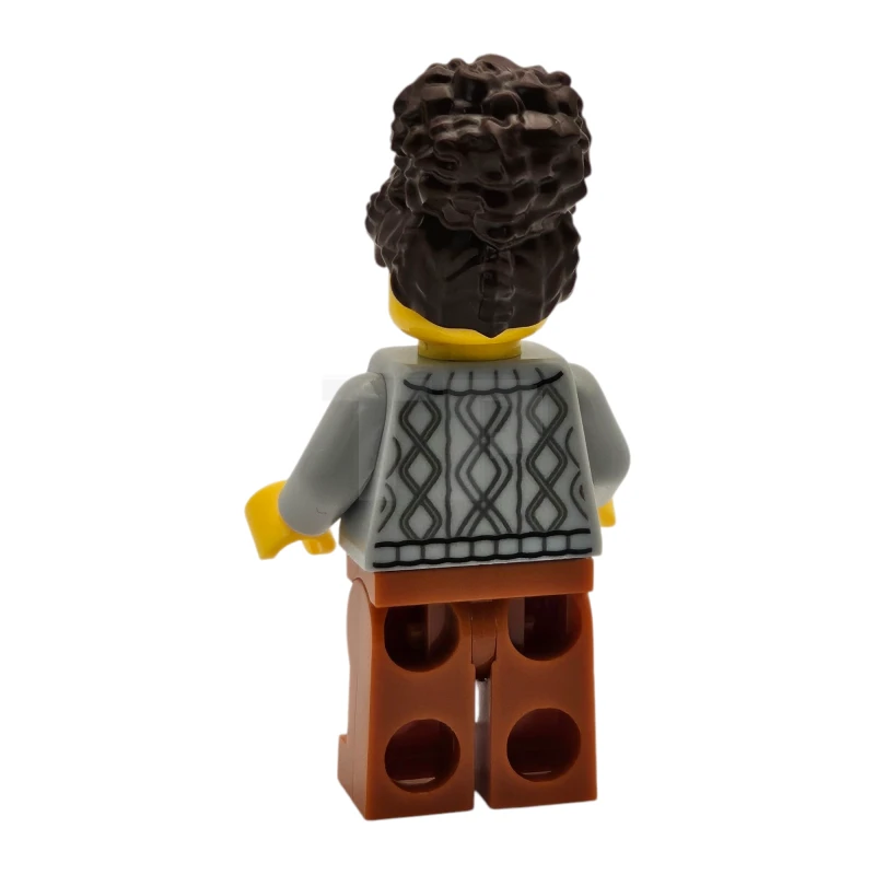LEGO&reg; twn514 Tudor House Inn Besitzer - Hellbläulichgrauer Strickpullover, dunkelorange Beine, dunkelbraune Haare mit Dutt