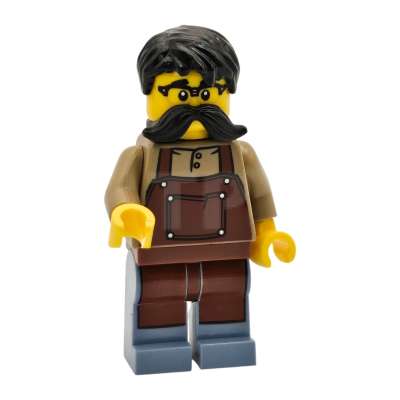 LEGO&reg; twn515 Tudor House Clockmaker - Dark Tan Shirt with Reddish Brown Apron, Sand Blue Legs, Black Hair and Moustache