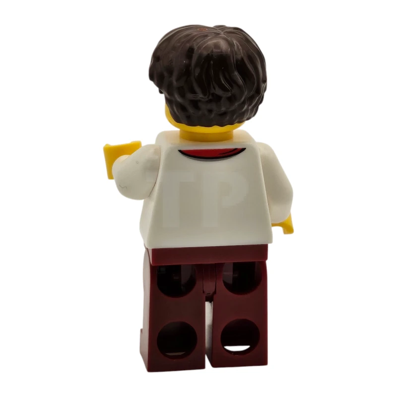 LEGO&reg; twn513 Tudor House Chef - White Torso with 8 Buttons, Dark Red Legs, Dark Brown Hair Wavy