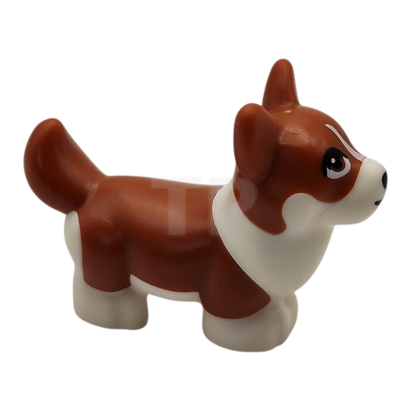 LEGO&reg; 6586263 - 109845pb02 - Dog, Friends Style, Corgi with Molded White Lower Body and Face and Printed Black Nose and Mouth, Dark Orange Eyes and White Blaze Pattern (Waffles)