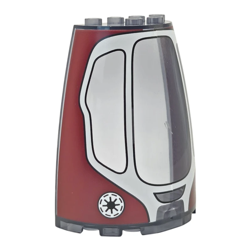 LEGO&reg;  - 7127pb01 - Cone Half 6 x 3 x 6 (Elliptic Paraboloid) with 4 x 2 Top with White Jedi Interceptor Cockpit Frame and SW Galactic Republic Logo on Dark Red Background Pattern