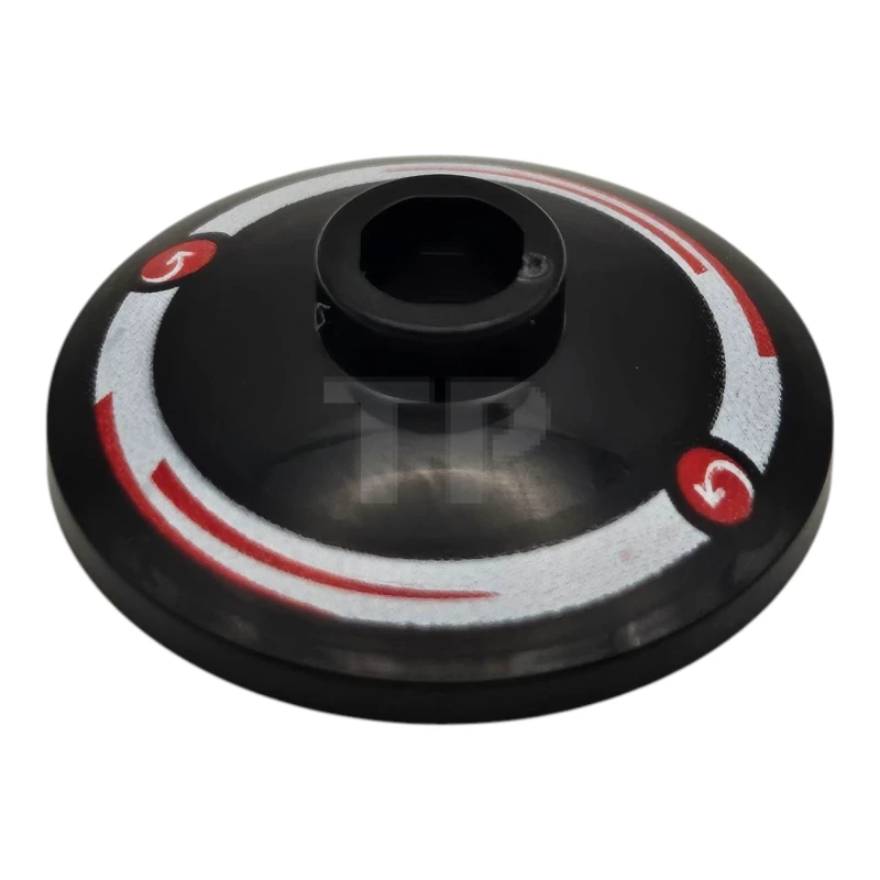 LEGO&reg; 6541153 - 4740pb037R - Dish 2 x 2 Inverted (Radar) with Red Circles with Curved Arrows MoneyGram Logos and Arcs on White Ring Pattern Model Right Side