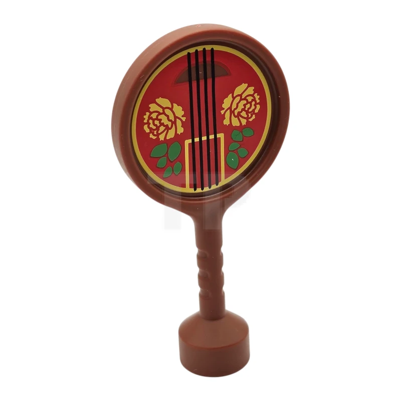 LEGO&reg; 41759pb03 - 6420906 - Duplo Utensil Round Sign with Handle with Red Sound Board, Black Strings, Yellow Flowers, and Bright Green Leaves Pattern (Musical Instrument, Ruan / Moon Guitar)