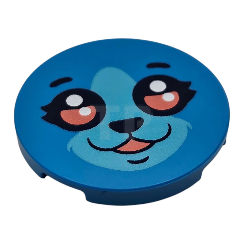 LEGO&reg; 6523333 - 67095pb088 - Tile, Round 3 x 3 with Dark Blue Eyebrows, Eyelashes, Nose and Chin Dimple, Coral Eyes with White Highlights, Medium Azure Muzzle Fur, Open Mouth Smile Pattern (Dreamzzz Bunchu Face)