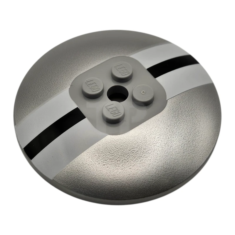 LEGO&reg; 6463327 - 44375bpb25 - Dish 6 x 6 Inverted (Radar) - Solid Studs with Black and White Stripes on Metallic Silver Background Pattern