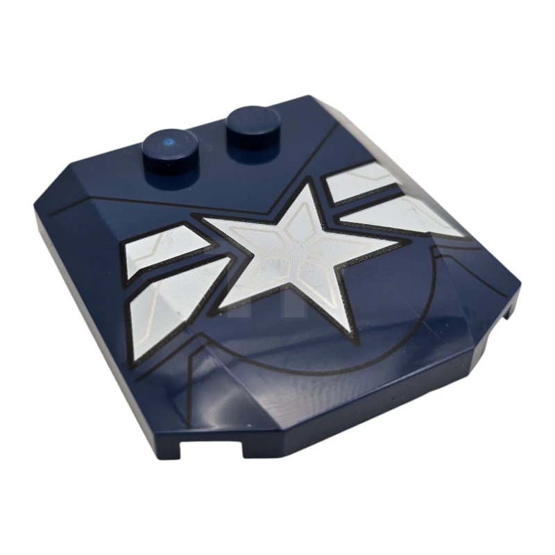 LEGO&reg; 6476672 - 45677pb168 - Wedge 4 x 4 x 2/3 Triple Curved with White Star and Stripes, Silver Lines and Black Armor Plate Outlines Pattern