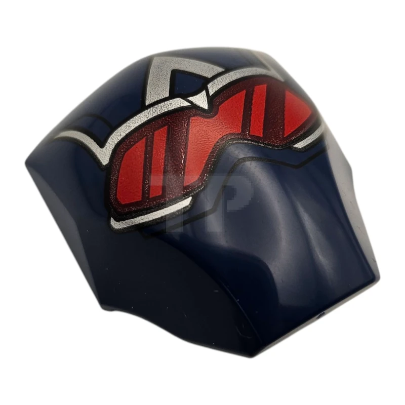LEGO&reg; 6476671 - 85834pb07 - Large Figure Armor, Smooth with 2 x 2 Round Brick Attachment with Goggles with Single Red Lens and Dark Red Reflections, Silver Stylized Capital Letter A on Forehead Pattern (New Captain America Head)