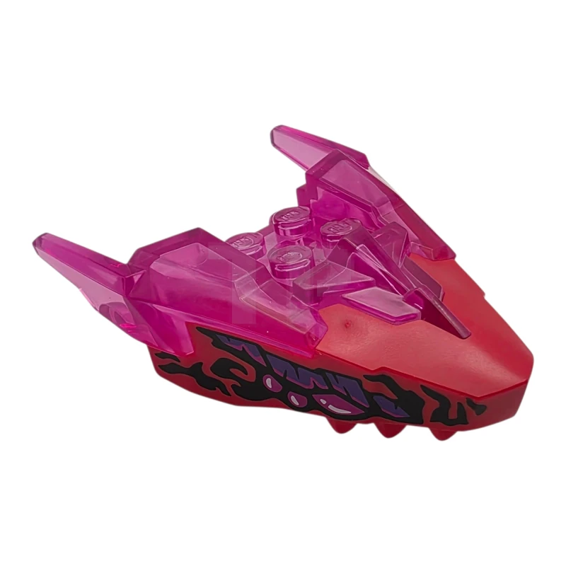 LEGO&reg; 82276pb08 - 6519423 - Dragon Head (Ninjago) Jaw Upper with Horns with Molded Red Face and Printed Black Markings, Dark Purple Rock Eyebrows, Magenta Eyes Pattern