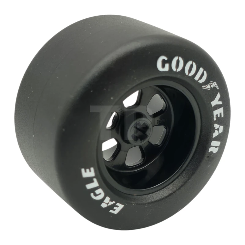 LEGO&reg; 6540278 - 110638pb01 - Roue 50 x 30 avec trou d'essieu et 6 trous avec pneu moulé en caoutchouc dur noir et motif GOODYEAR EAGLE imprimé en blanc