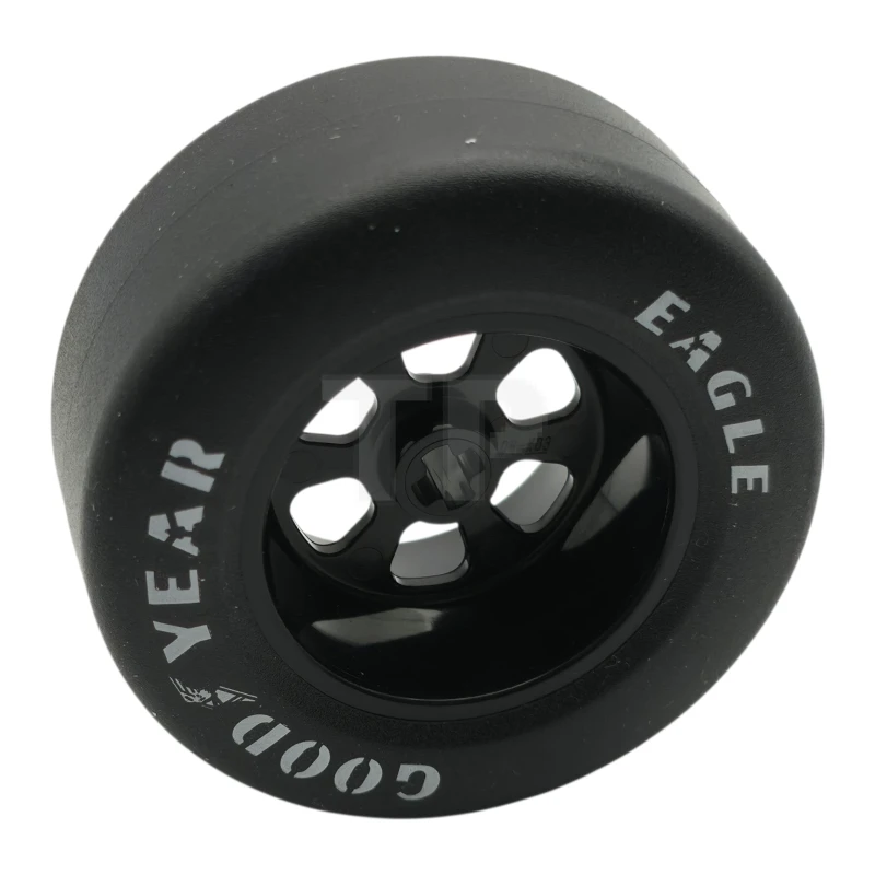 LEGO&reg; 6539490 - 105645pb02 - Roue 50 x 22 avec trou d'essieu et 6 trous avec pneu moulé en caoutchouc dur noir et motif GOODYEAR EAGLE imprimé en blanc