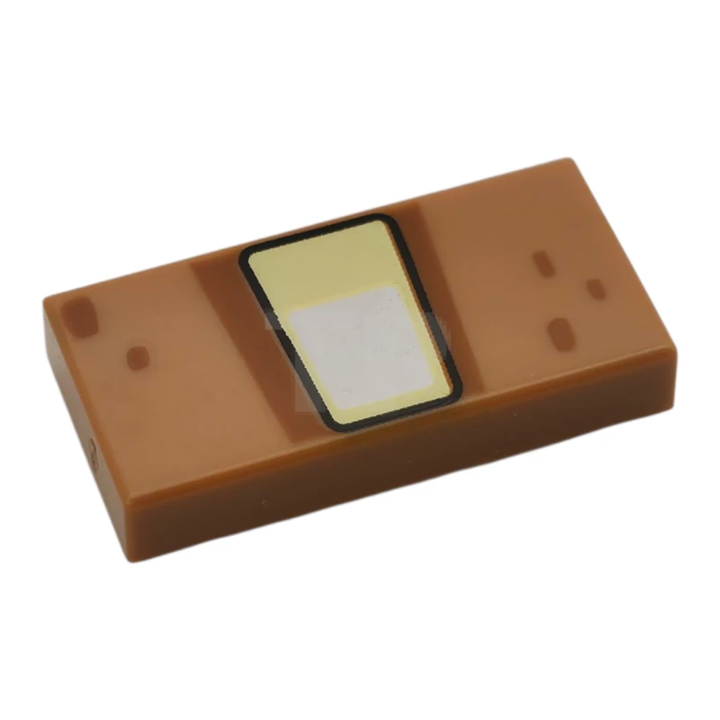 LEGO&reg; 6545604 - 3069pb1378 - Tile 1 x 2 with White and Bright Light Yellow Trapezoid with Black Outline, Dark Orange Border and Spots Pattern (Minecraft Great Hog Eye)