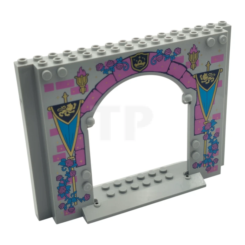 LEGO&reg; 6422042 - 15626pb13 - Panel 4 x 16 x 10 with Dark Pink Bricks, Roses and Flames, Torches, Dark Azure Vines, and Gold Lions on Dark Blue Banners Pattern