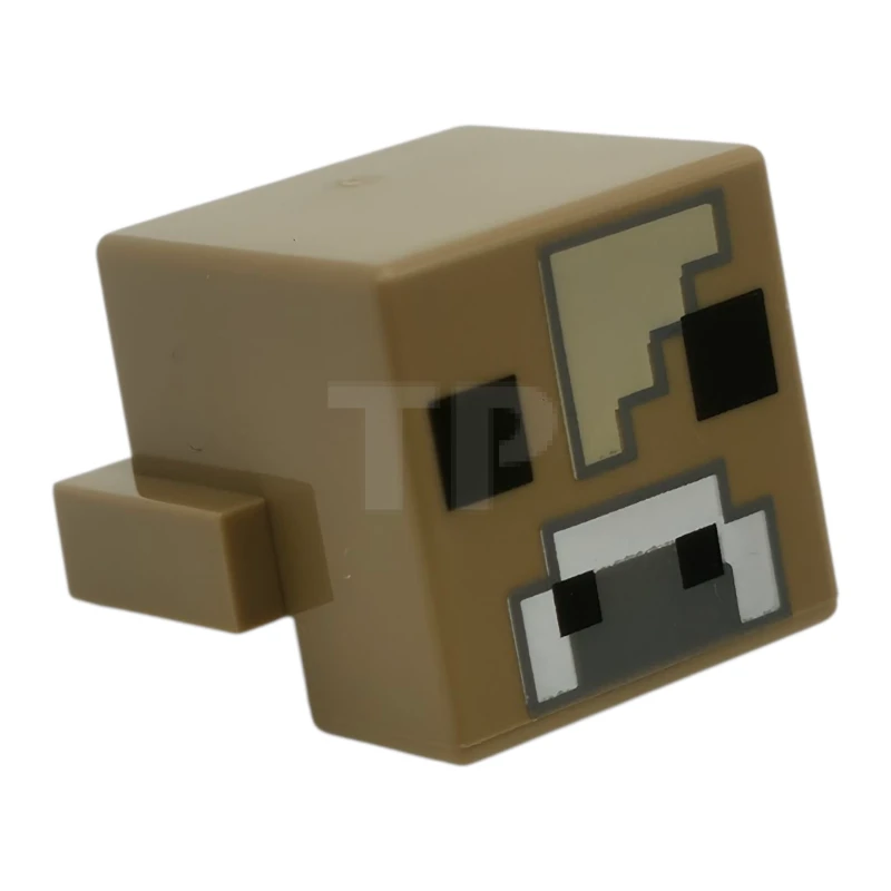 LEGO&reg; 6528883 - 19727pb017 - Creature Head Pixelated with Black Eyes and Nostrils, White and Dark Bluish Gray Nose, and Tan Forehead Pattern (Minecraft Mooshroom)