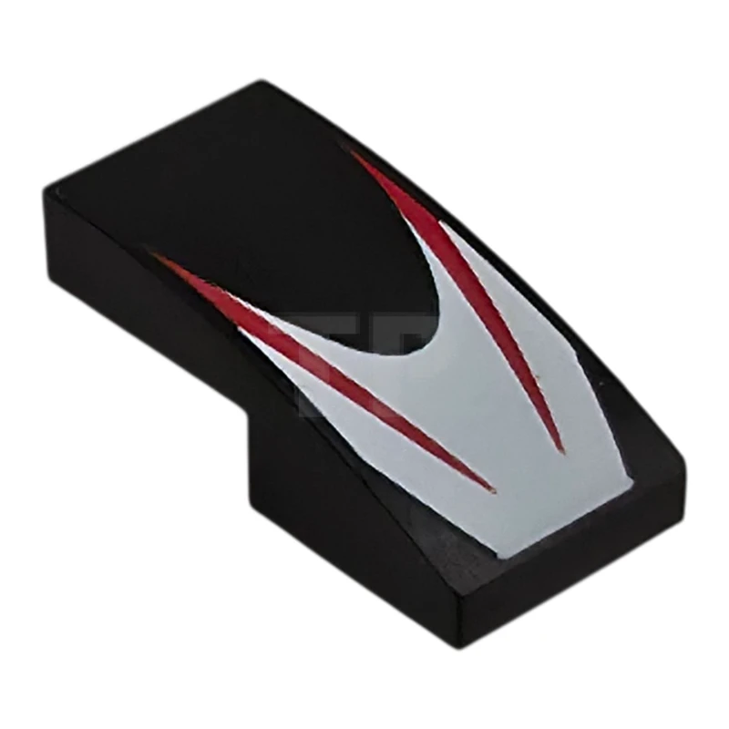 LEGO&reg; 11477pb224 - 6523213 - Slope, Curved 2 x 1 x 2/3 with 2 Red Stripes on White Chevron Pattern