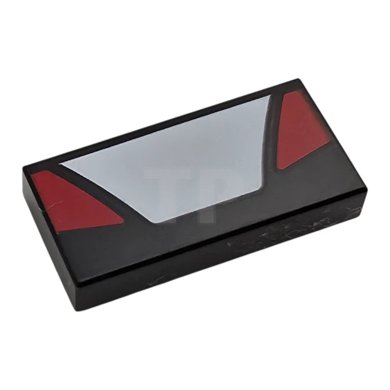 LEGO&reg; 6523194 - 3069pb1368 - Tile 1 x 2 with White Trapezoid in Center and Red Triangular Panels on Sides Pattern