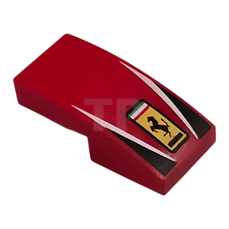 LEGO&reg; 11477pb203 - 6523173 - Slope, Curved 2 x 1 x 2/3 with Ferrari Logo, White Stripes, Black Triangles Pattern