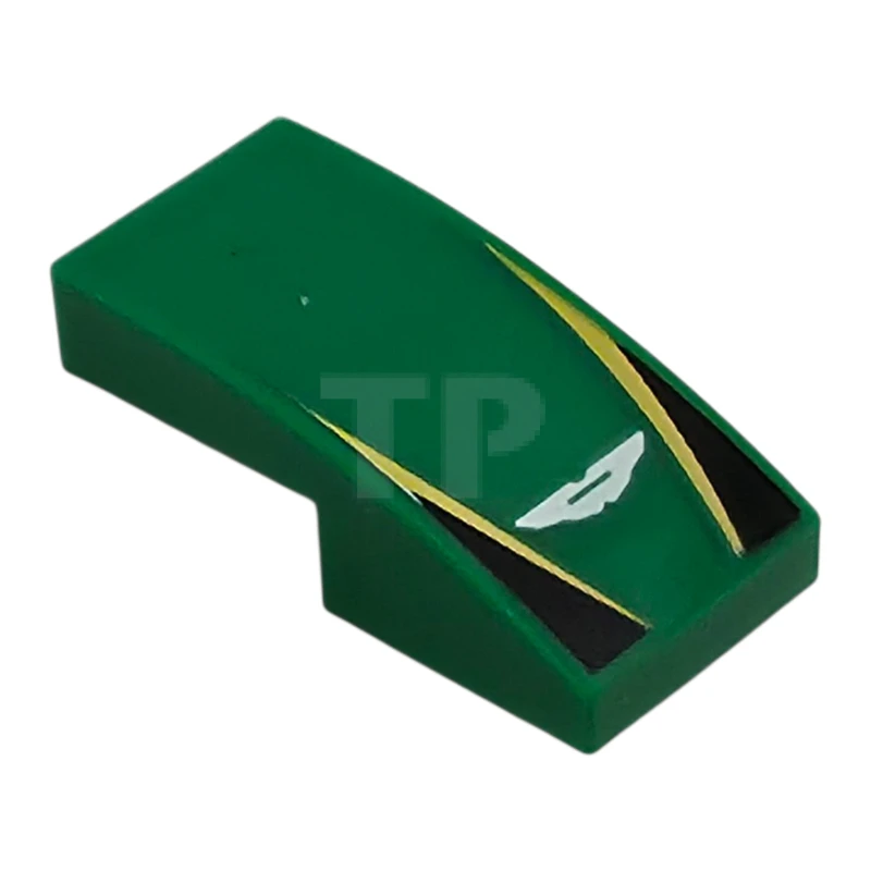 LEGO&reg; 11477pb215 - 6523188 - Slope, Curved 2 x 1 x 2/3 with White Aston Martin Logo, Yellow Stripes, Black Triangles Pattern