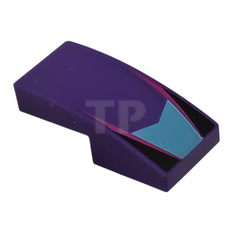 LEGO&reg; 11477pb210 - 6523225 - Slope, Curved 2 x 1 x 2/3 with Medium Azure V-Shaped Center Panel, Magenta Stripes, Black Triangles Pattern