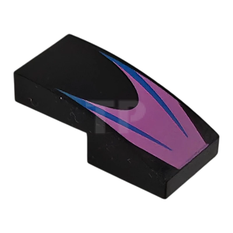 LEGO&reg; 11477pb211 - 6523203 - Slope, Curved 2 x 1 x 2/3 with 2 Blue Stripes on Dark Pink Chevron Pattern