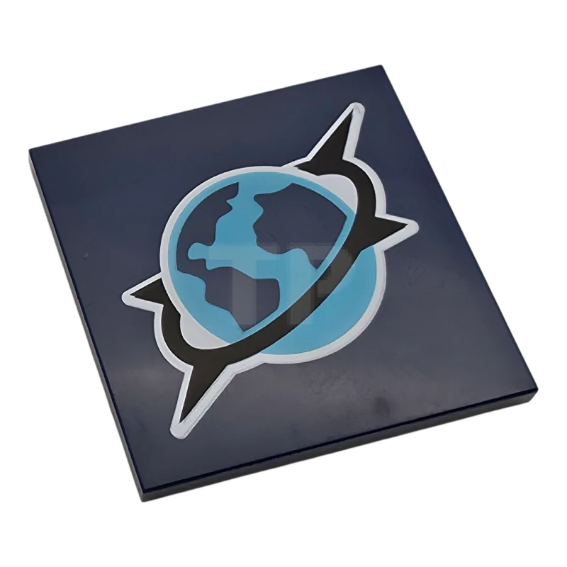 LEGO&reg; 6530157 - 1751pb043 - Tile 4 x 4 with Medium Azure, Dark Blue and Black Arctic Explorer Logo with White Outline Pattern