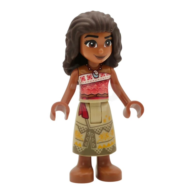 LEGO&reg; moa005 Moana (Sienna) - Mini bambola, top senza spalline bianco e corallo, gonna lunga abbronzata con orli scuri, capelli castani.