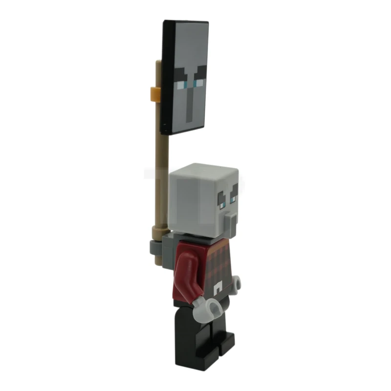 LEGO&reg; min196 Illager (Pillager) - Narrow Eyes, Dark Bluish Gray Neck Bracket and Tile with Clip, Ominous Banner