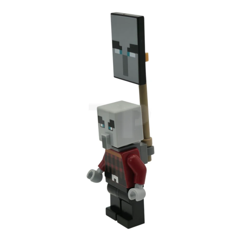 LEGO&reg; min196 Illager (Pillager) - Narrow Eyes, Dark Bluish Gray Neck Bracket and Tile with Clip, Ominous Banner