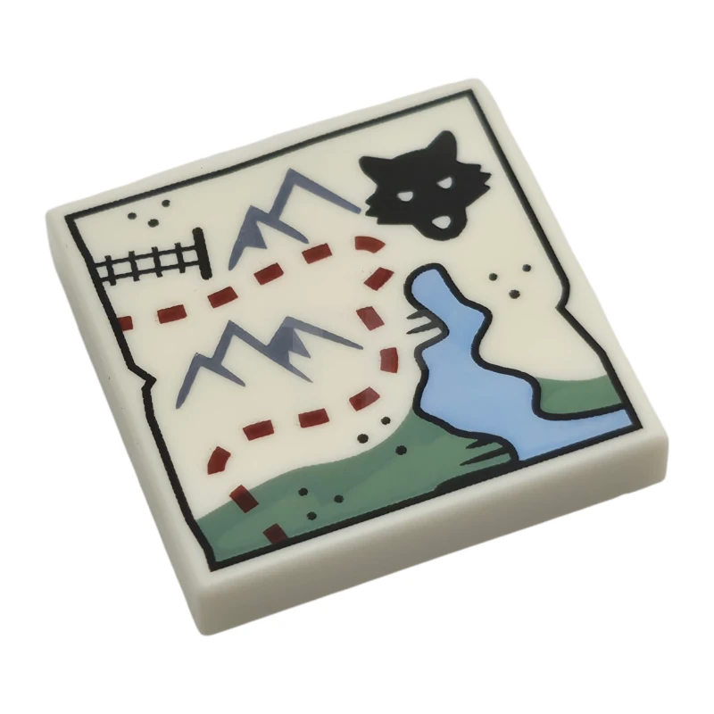 LEGO&reg; 6530149 - 3068pb2672 - Tile 2 x 2 with Map, Mountains, Train Tracks and Wolf Head Pattern
