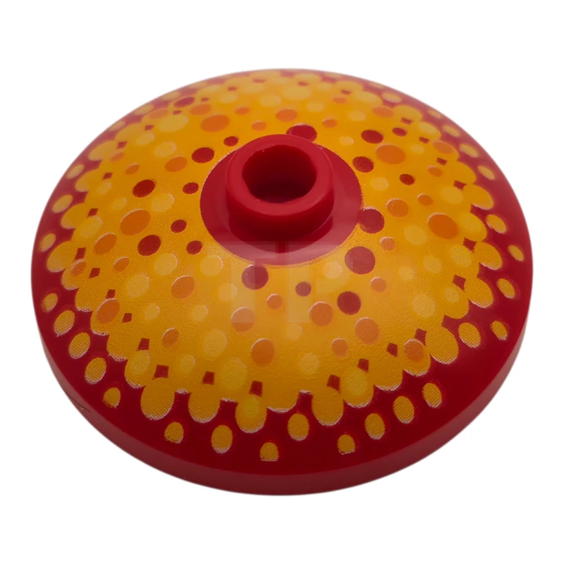 LEGO&reg; 6535410 - 43898pb015 - Dish 3 x 3 Inverted (Radar) with Bright Light Orange, Bright Light Yellow, and Orange Dots Pattern