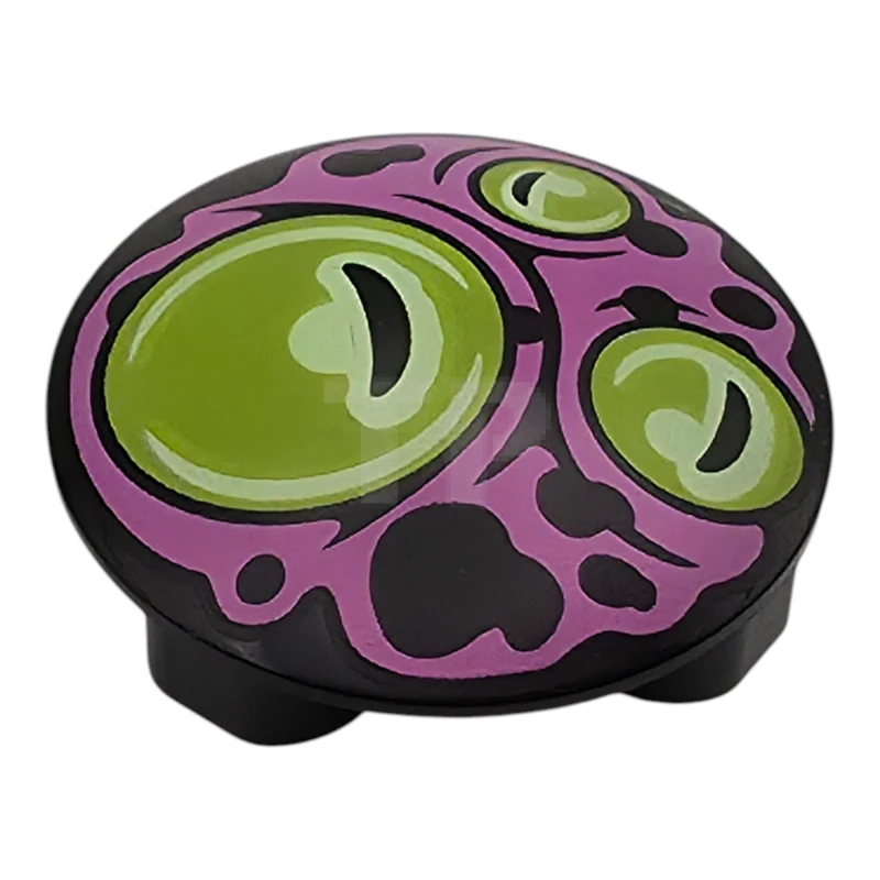LEGO&reg; 6540582 - 2654pb031 - Plate, Round 2 x 2 with Rounded Bottom (Boat Stud) with 3 Lime Circles, Eyes on Dark Pink Background Pattern