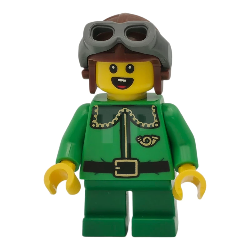LEGO&reg; hol365 Elf - Dark Green Collar and Gold Horn, Reddish Brown Helmet, and Dark Bluish Gray Goggles