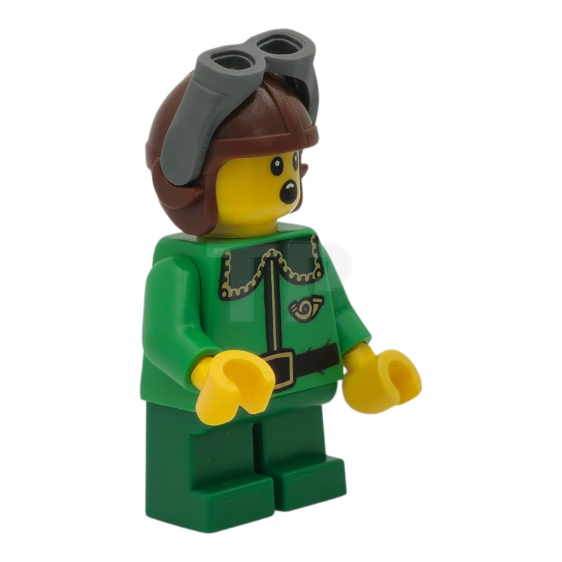 LEGO&reg; hol365 Elf - Dark Green Collar and Gold Horn, Reddish Brown Helmet, and Dark Bluish Gray Goggles