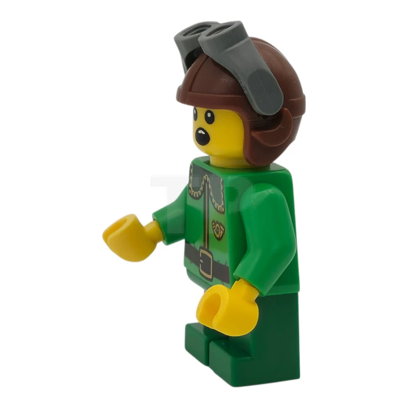 LEGO&reg; hol365 Elf - Dark Green Collar and Gold Horn, Reddish Brown Helmet, and Dark Bluish Gray Goggles