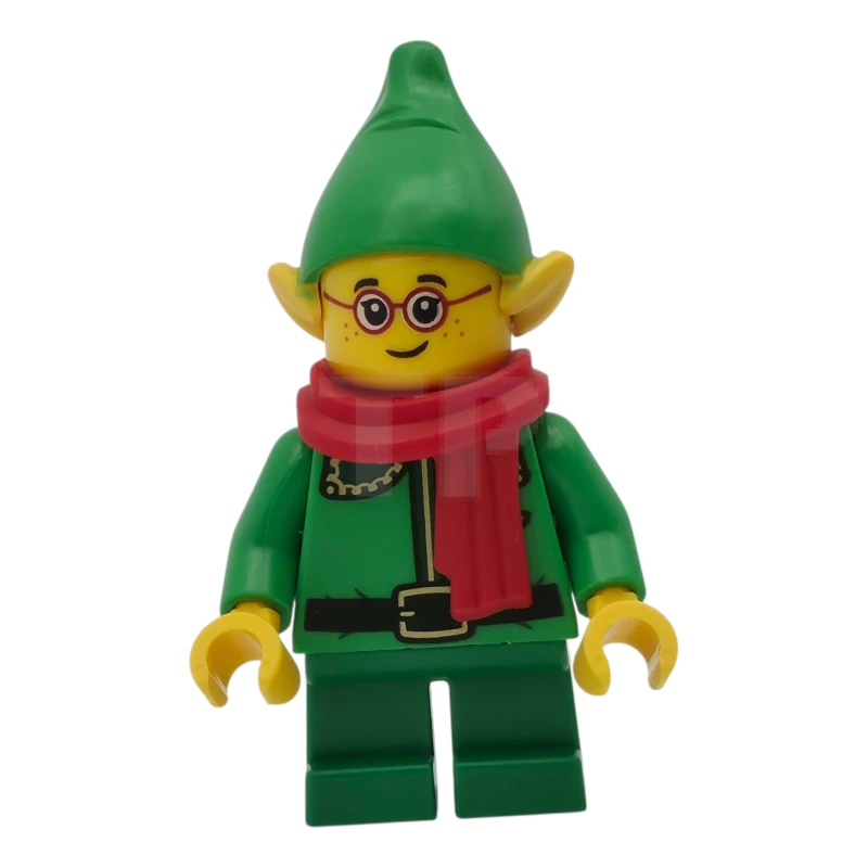 LEGO&reg; hol366 Elfo - Collar verde oscuro y cuerno dorado, bufanda roja, gafas