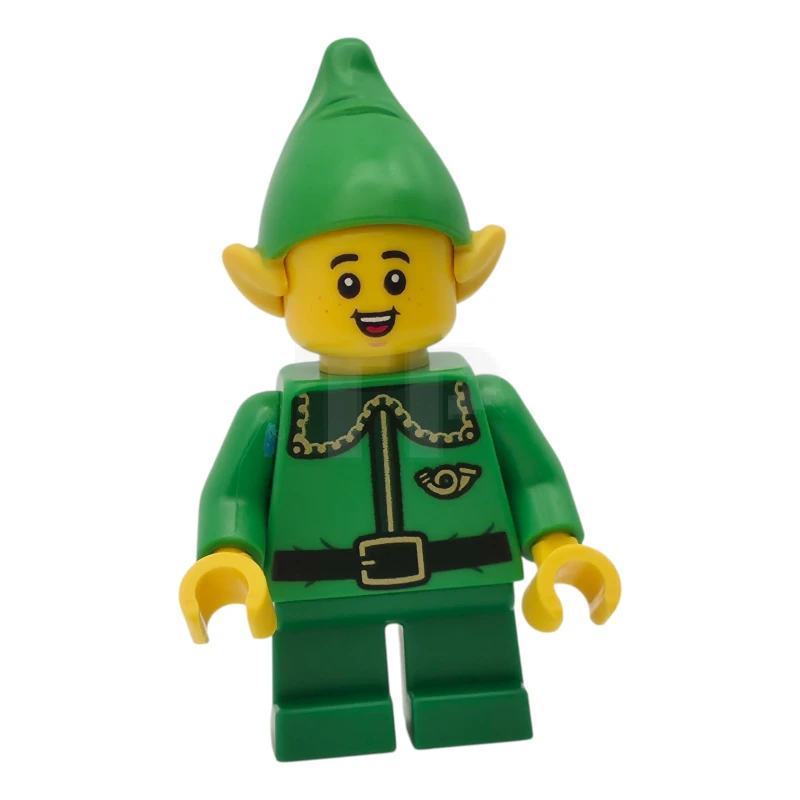 LEGO&reg; hol364 Duende - Collar Verde Oscuro y Cuerno Dorado, Sonrisa de Boca Abierta con Pecas