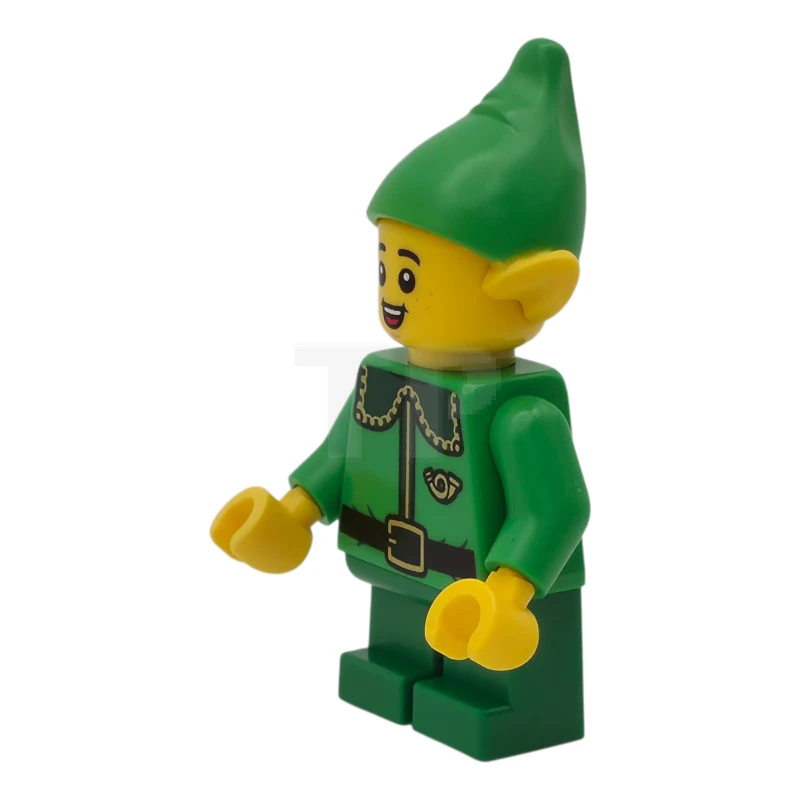 LEGO&reg; hol364 Duende - Collar Verde Oscuro y Cuerno Dorado, Sonrisa de Boca Abierta con Pecas
