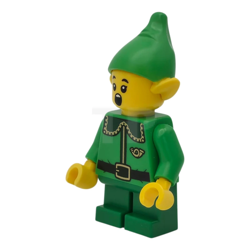 LEGO&reg; hol363 Elfo - Collar Verde Oscuro y Cuerno Dorado, Sonrisa de Boca Abierta