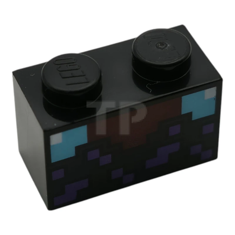 LEGO&reg; 6546777 - 3004pb354 - Brick 1 x 2 with Minecraft Pixelated Enchanting Table, Dark Red, Medium Azure and White with Dark Purple Squares Pattern