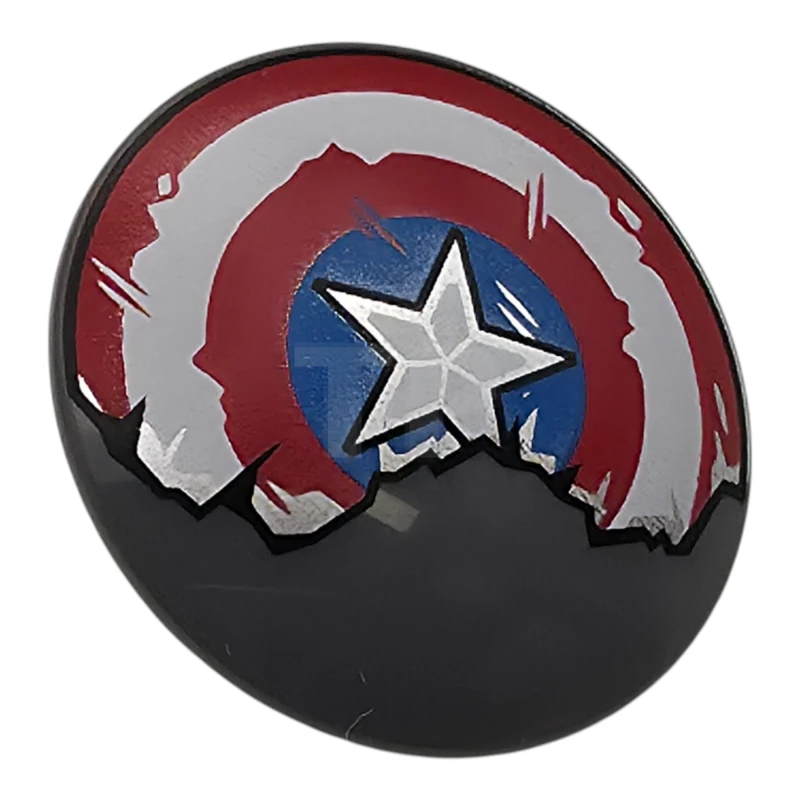 LEGO&reg; 6541364 - 75902pb34 - Minifigure, Shield Circular / Round Convex Face with Red and White Concentric Rings, Star in Blue Circle, Scratches and Damaged Half Pattern (Captain America)