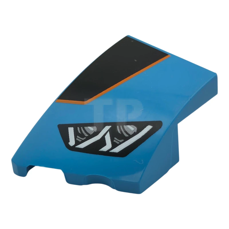 LEGO&reg; 6548231 - 80177pb014 - Wedge 3 x 2 Left No Studs with Lamborghini Huracán Car Headlight, Dark Silver with White Highlights, Black Hood Panel with Orange Outline Pattern