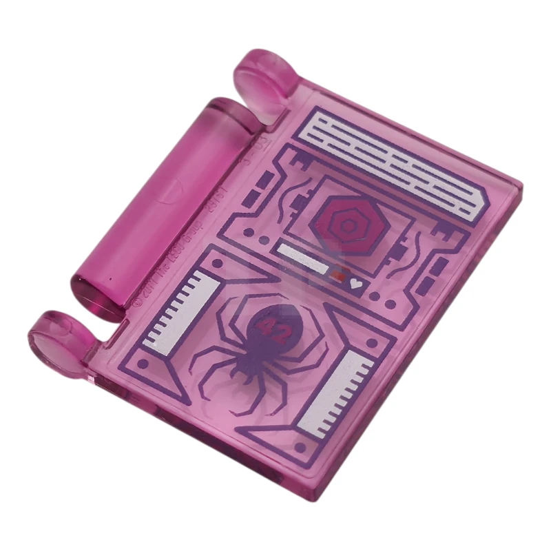 LEGO&reg; 6544872 - 24093pb101 - Minifigure, Utensil Book Cover with Tablet Screen, Dark Purple Spider and Lines, Magenta '42' and Hexagon, White Trim Pattern