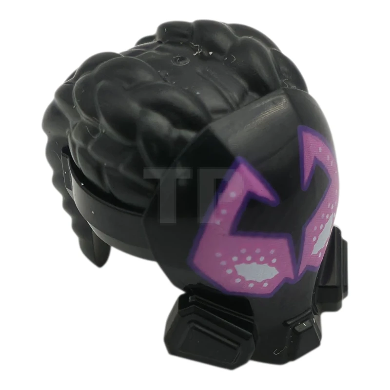 LEGO&reg; 6544841 - 7416pb01 - Minifigure, Hair Coiled with 2 Cornrow Pigtails and Mask with White and Dark Pink Angular Eyes with Dark Purple Outline Pattern